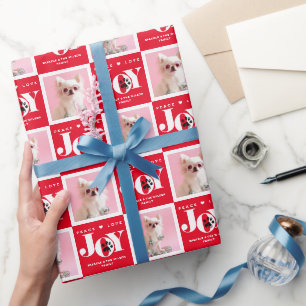 Persoonlijke 2 foto huisdier hond JOY Cadeaupapier