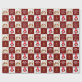 Persoonlijke 2 Foto Red Gold kerstfeestdag Cadeaupapier (Vlak)