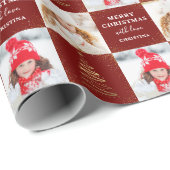 Persoonlijke 2 Foto Red Gold kerstfeestdag Cadeaupapier (Rol Hoek)