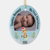 Persoonlijke 2 fotobaby's Mijn eerste Kerstmis 202 Keramisch Ornament (Rechts)