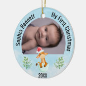 Persoonlijke 2 fotobaby's Mijn eerste Kerstmis 202 Keramisch Ornament (Links)