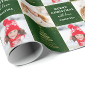 Persoonlijke 2 foto's met groen kerstfeest cadeaupapier (Rol Hoek)