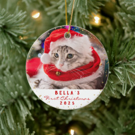 Persoonlijke 2 foto's Pet Cat Meowy Kerstmis Keramisch Ornament