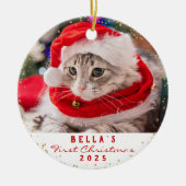 Persoonlijke 2 foto's Pet Cat Meowy Kerstmis Keramisch Ornament (Voorkant)