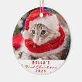 Persoonlijke 2 foto's Pet Cat Meowy Kerstmis Keramisch Ornament (Links)