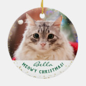 Persoonlijke 2 foto's Pet Cat Meowy Kerstmis Keramisch Ornament (Achterkant)