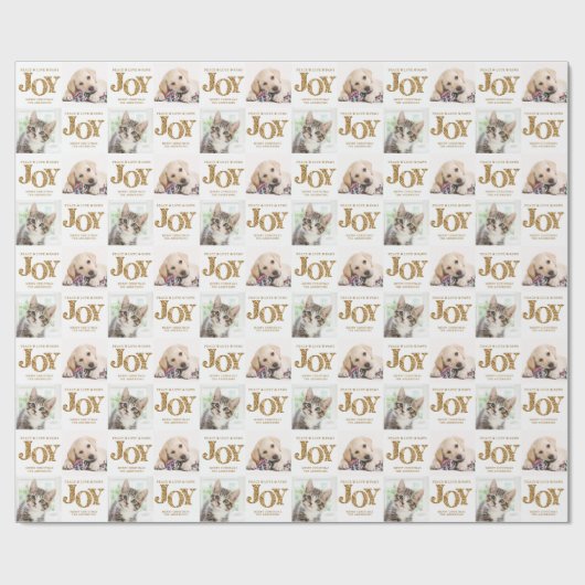 Persoonlijke 2 foto's Pet Dog JOY Gold Holiday Gif Cadeaupapier (Vlak)
