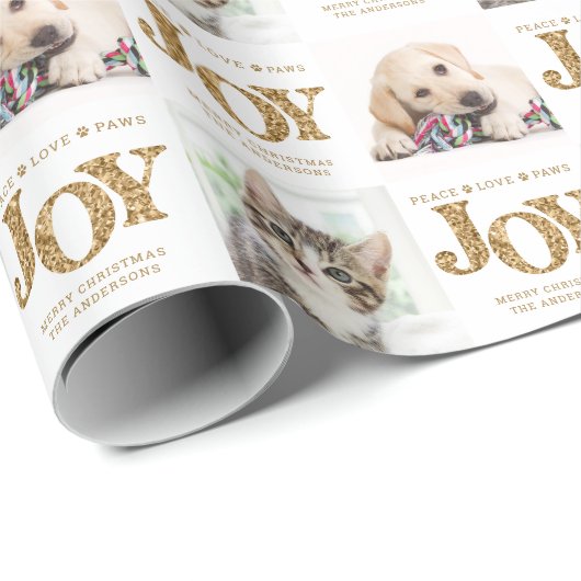 Persoonlijke 2 foto's Pet Dog JOY Gold Holiday Gif Cadeaupapier (Rol Hoek)