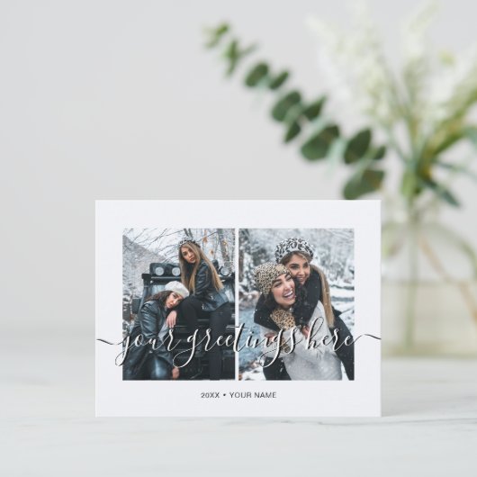 Persoonlijke 2 foto's Universele Groeten Briefkaart (Staand voorkant)