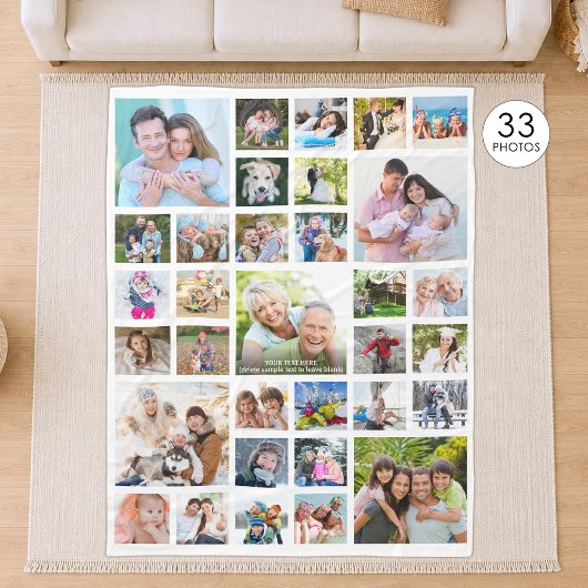 Persoonlijke 33 foto-collagesjabloon wit fleece deken