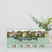 Persoonlijke 3-foto collage met kerstbomen feestdagenkaart (Staand voorkant)