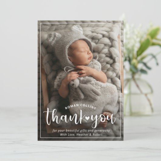 Persoonlijke 3 Foto Dank u geboorteaankondiging Feestdagenkaart (Staand voorkant)