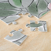 Persoonlijke 3-foto groene bloem achtergrond legpuzzel (Zijkant)