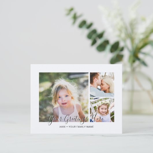 Persoonlijke 3 foto's Universele groeten Briefkaart (Staand voorkant)