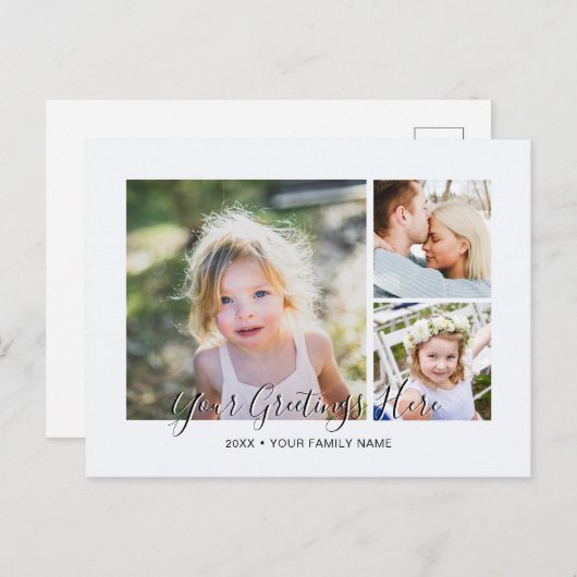 Persoonlijke 3 foto's Universele groeten Briefkaart (Voorkant / Achterkant)