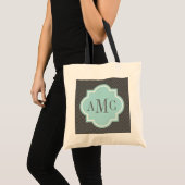 Persoonlijke 3-letter monogram grijze teal boodsch tote bag (Voorkant (product))