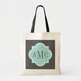 Persoonlijke 3-letter monogram grijze teal boodsch tote bag