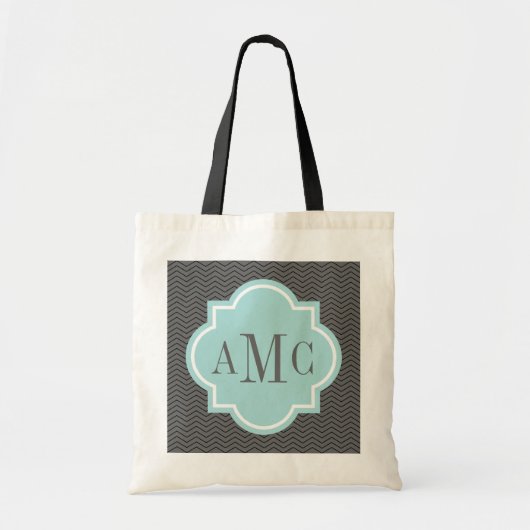 Persoonlijke 3-letter monogram grijze teal boodsch tote bag (Voorkant)