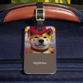 Persoonlijke 3D Happy Shiba Inu met rood pet Bagagelabel
