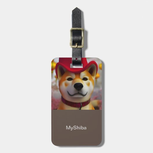 Persoonlijke 3D Happy Shiba Inu met rood pet Bagagelabel (Voorkant verticaal)