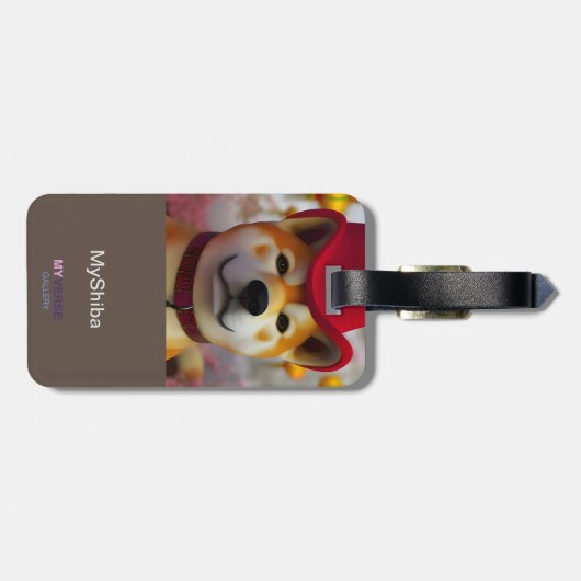 Persoonlijke 3D Happy Shiba Inu met rood pet Bagagelabel (Achterkant horizontaal)