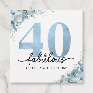 Persoonlijke 40 en Fabulous Blauwe Bloemige Verjaa Bedankjes Labels