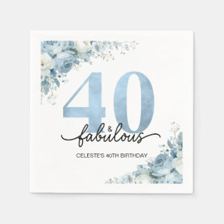 Persoonlijke 40 en Fabulous Blauwe Bloemige Verjaa Servet