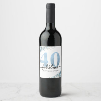 Persoonlijke 40 en Fabulous Blauwe Bloemige Verjaa Wijn Etiket
