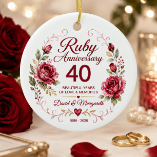 Persoonlijke 40e robijnen huwelijksverjaardag keramisch ornament