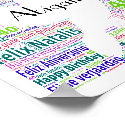 Persoonlijke 40e verjaardag Word Art-afdrukken Poster (Hoek)