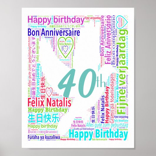 Persoonlijke 40e verjaardag Word Art Poster (Voorkant)