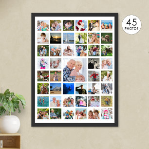Persoonlijke 45 foto collage op maat kleur poster