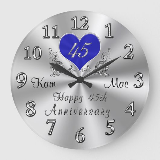 Persoonlijke 45th Wedding Jubileum Gifts, CLOCK Grote Klok (Voorkant)