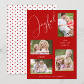 Persoonlijke 4 Foto Chic Script Blij Rood Feestdagenkaart (Voorkant / Achterkant)
