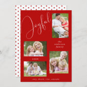 Persoonlijke 4 Foto Chic Script Vrolijke Rood Feestdagenkaart (Voorkant / Achterkant)