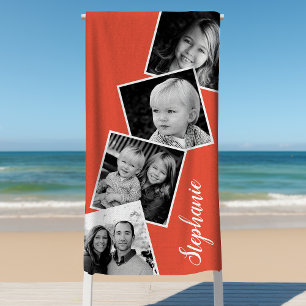 Persoonlijke 4-foto-collage filmstrip koraal strandlaken