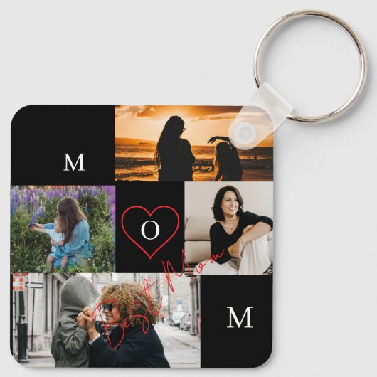 Persoonlijke 4-foto collage Moeder Monogram Sleutelhanger (Achterkant)