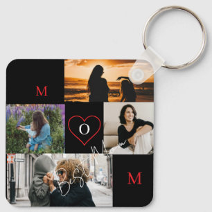 Persoonlijke 4-foto collage Moeder Monogram Sleutelhanger