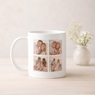 Persoonlijke 4 Foto Naam en Datum Herinnering Koffiemok