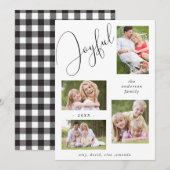 Persoonlijke 4 foto's Chic Script Vrolijke Zwart Feestdagenkaart (Voorkant / Achterkant)