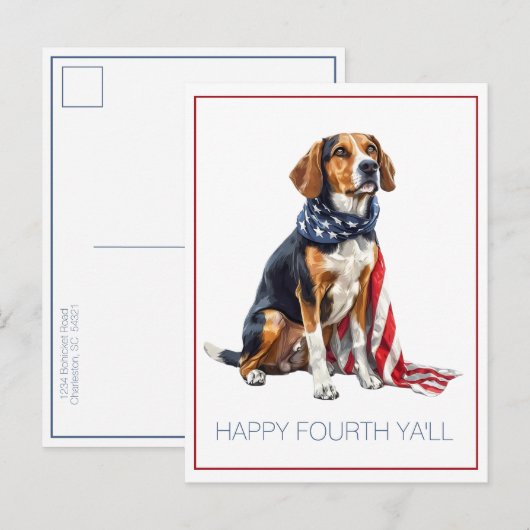 Persoonlijke 4 juli-patriottische jachthond briefkaart (Voorkant / Achterkant)
