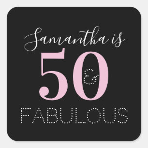 Persoonlijke 50 en fantastische Black Pink Verjaar Vierkante Sticker