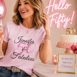 Persoonlijke 50 & Fabulous Zwarte Verjaardagsnaam  T-shirt