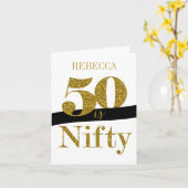 Persoonlijke 50e verjaardag Kaart in Gold Glitter (Gele Bloem)