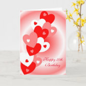 Persoonlijke 50e verjaardag met rode harten kaart (Gele Bloem)