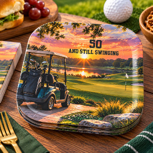 Persoonlijke 50ste verjaardag golfpartij golfkar papieren bordje