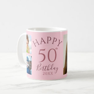 Persoonlijke 50ste verjaardag Roze 5 foto collage Koffiemok
