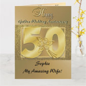 Persoonlijke 50th Wedding Jubileum Kaart vrouw (Gele Bloem)