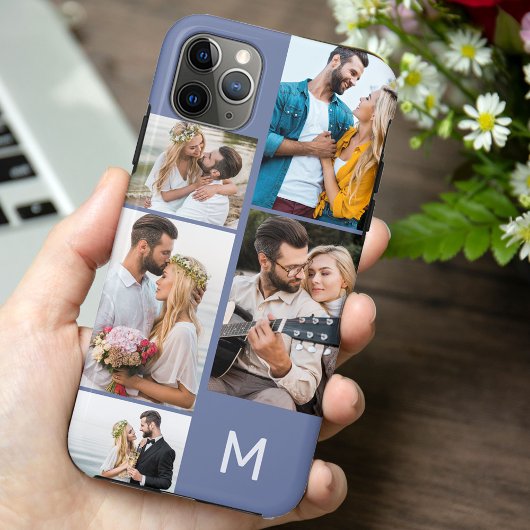 Persoonlijke 5 foto collage Blauw Case-Mate iPhone Case