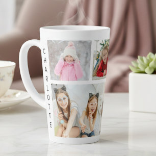 Persoonlijke 5 foto collage moderne naam latte mok